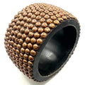 Massive solid brown wooden copper studded statement chunky bangle bracelet