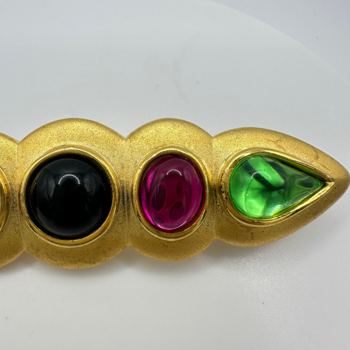 Park Lane vintage brushed gold tone multicolor lucite cabochons bar pin brooch