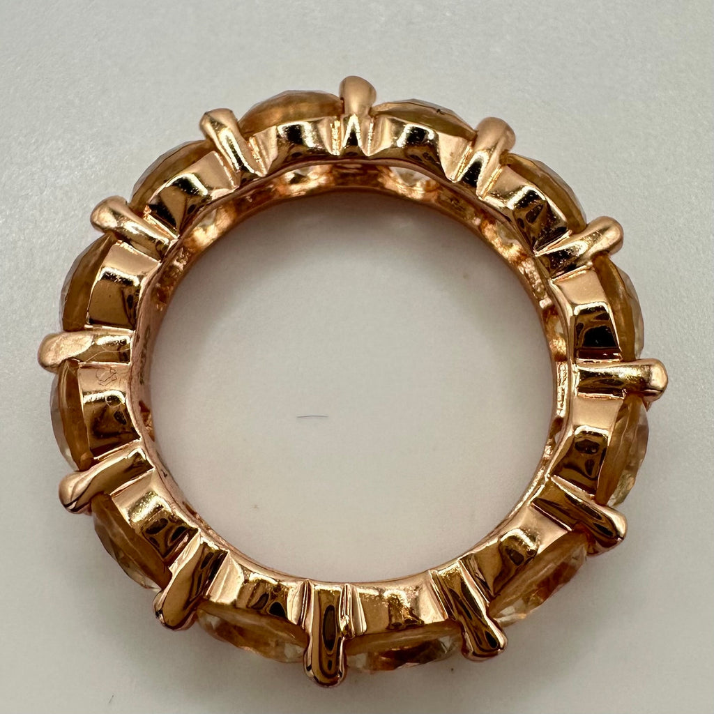 Rose gold tone peach champagne glass gemstones ring eternity band size 5.5