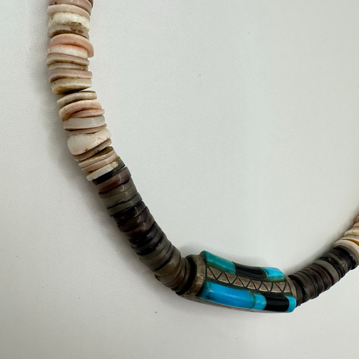 Native American Santo Domingo vintage sterling heishi turquoise beaded necklace
