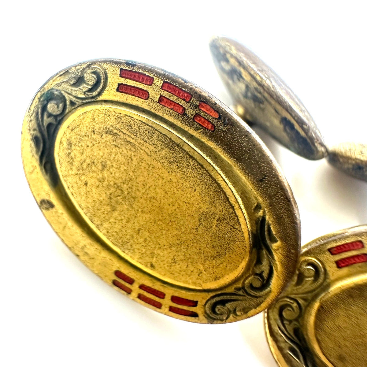 SBCo antique Edwardian Art Deco gold gilt black red cloisonne enamel cufflinks