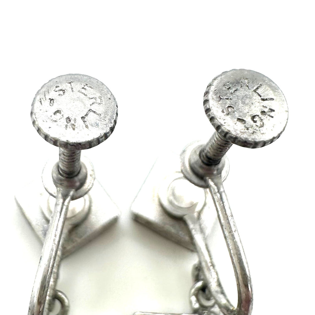 Vintage sterling silver articulated working abacus dangle screw back earrings
