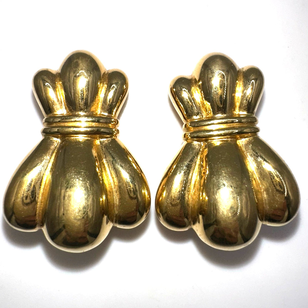 St. John signed 1980s 1990s vintage gold plated heavy abstract clip on earrings