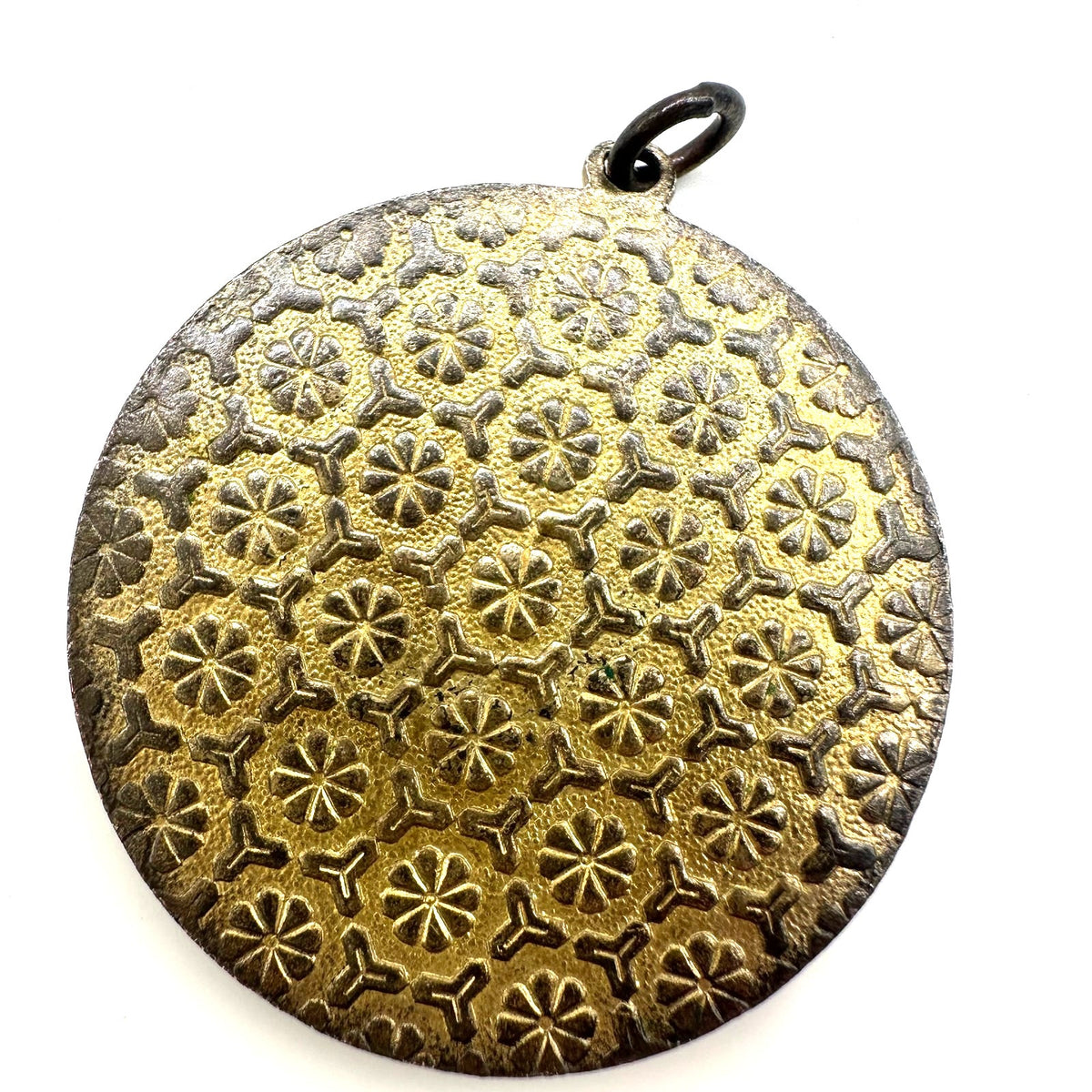 Chinese vintage gold tone cloisonné enamel crane bird disc round pendant