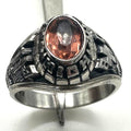 Jostens 1980 vintage silver tone Lustrium peach stone class ring 6.5