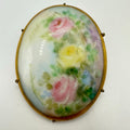 Antique Victorian Edwardian hand painted pink green yellow blue floral brooch