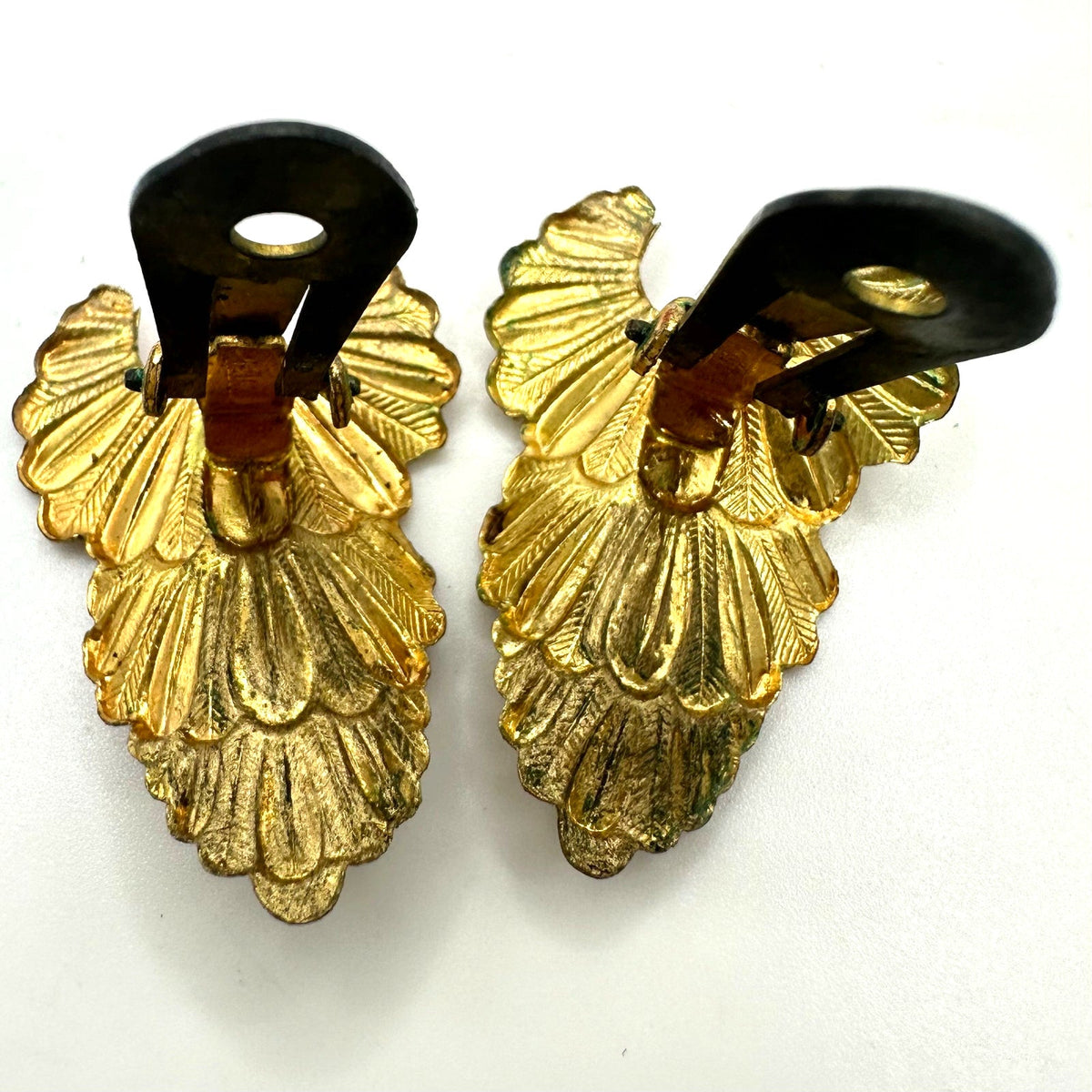 Austria vintage gold tone white pink enamel AB rhinestones clip on earrings