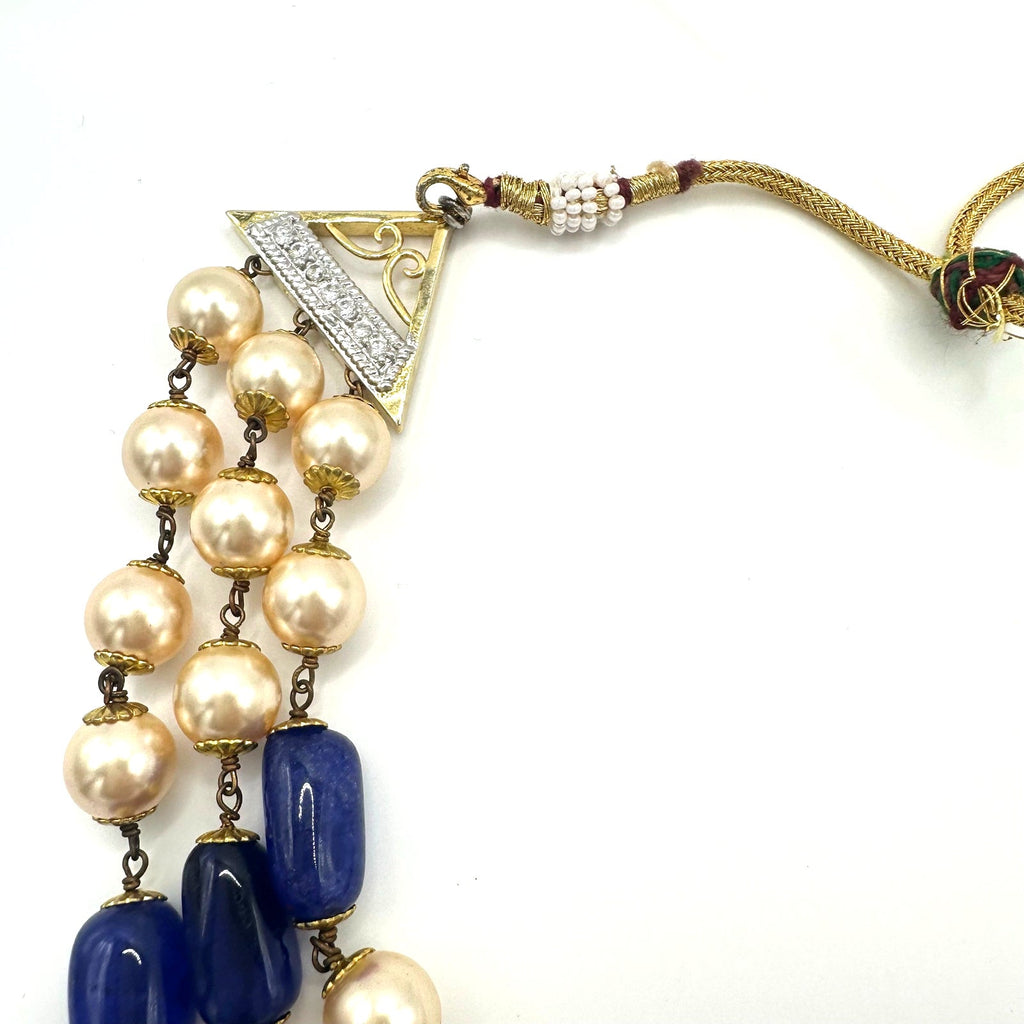 Indian vintage 3 strand semiprecious agate glass pearls beaded necklace