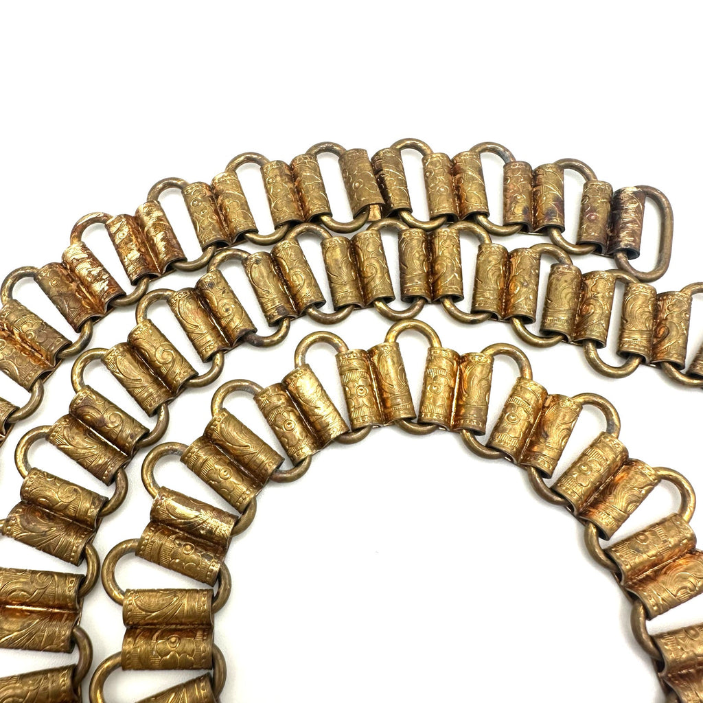 Antique Art Deco Victorian Revival gold tone brass 32.25" book chain necklace
