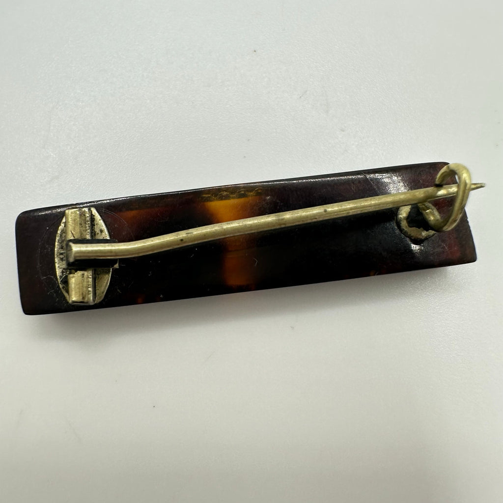 Antique Victorian 1870s Pique "faux" tortoise shell 14kt gold inlay brooch
