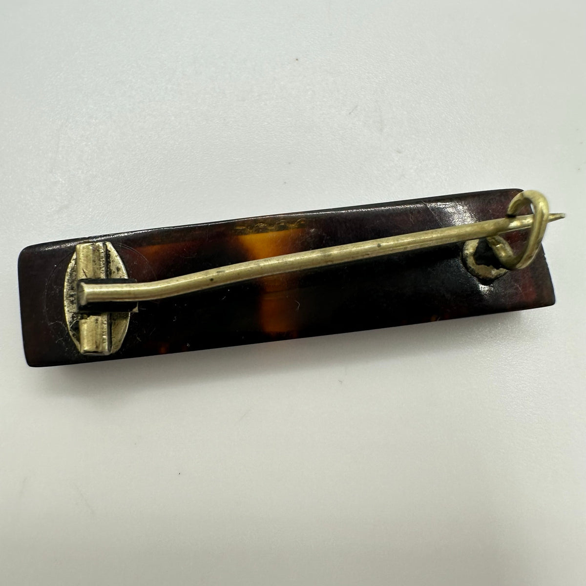 Antique Victorian 1870s Pique "faux" tortoise shell 14kt gold inlay brooch