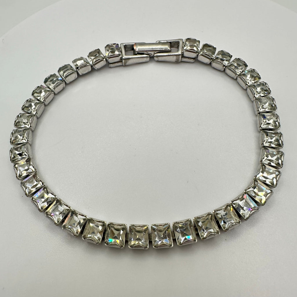 Swarovski clear princess cut Austrian crystals rhodium plated tennis bracelet