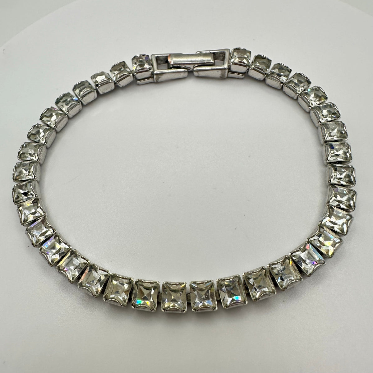 Swarovski clear princess cut Austrian crystals rhodium plated tennis bracelet