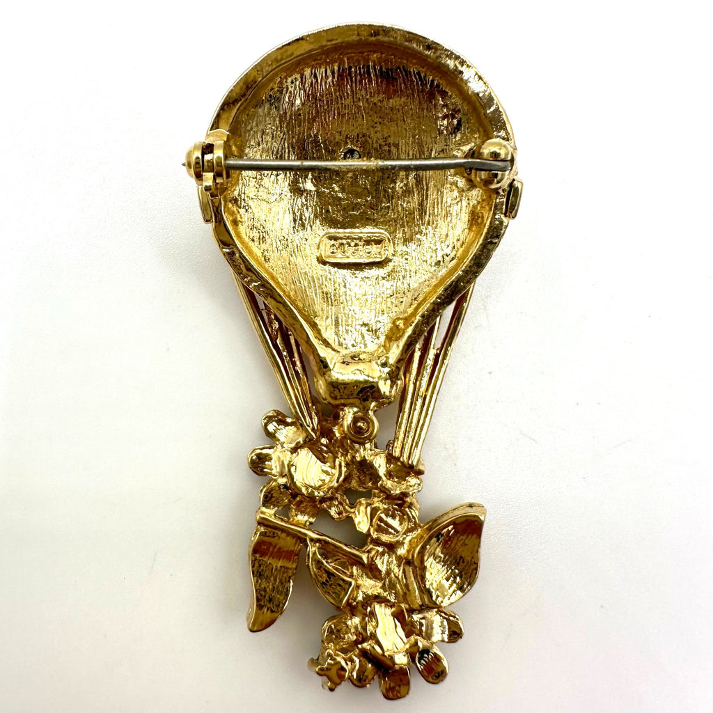 Butler vintage gold silver tone pink enamel hot air balloon rhinestones brooch