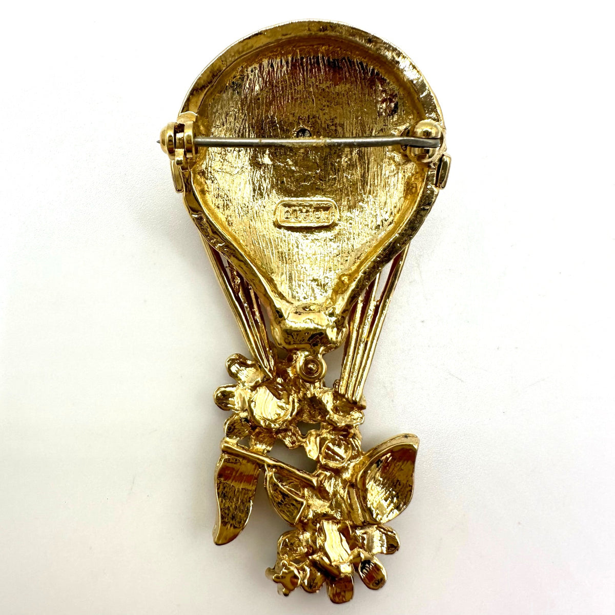 Butler vintage gold silver tone pink enamel hot air balloon rhinestones brooch