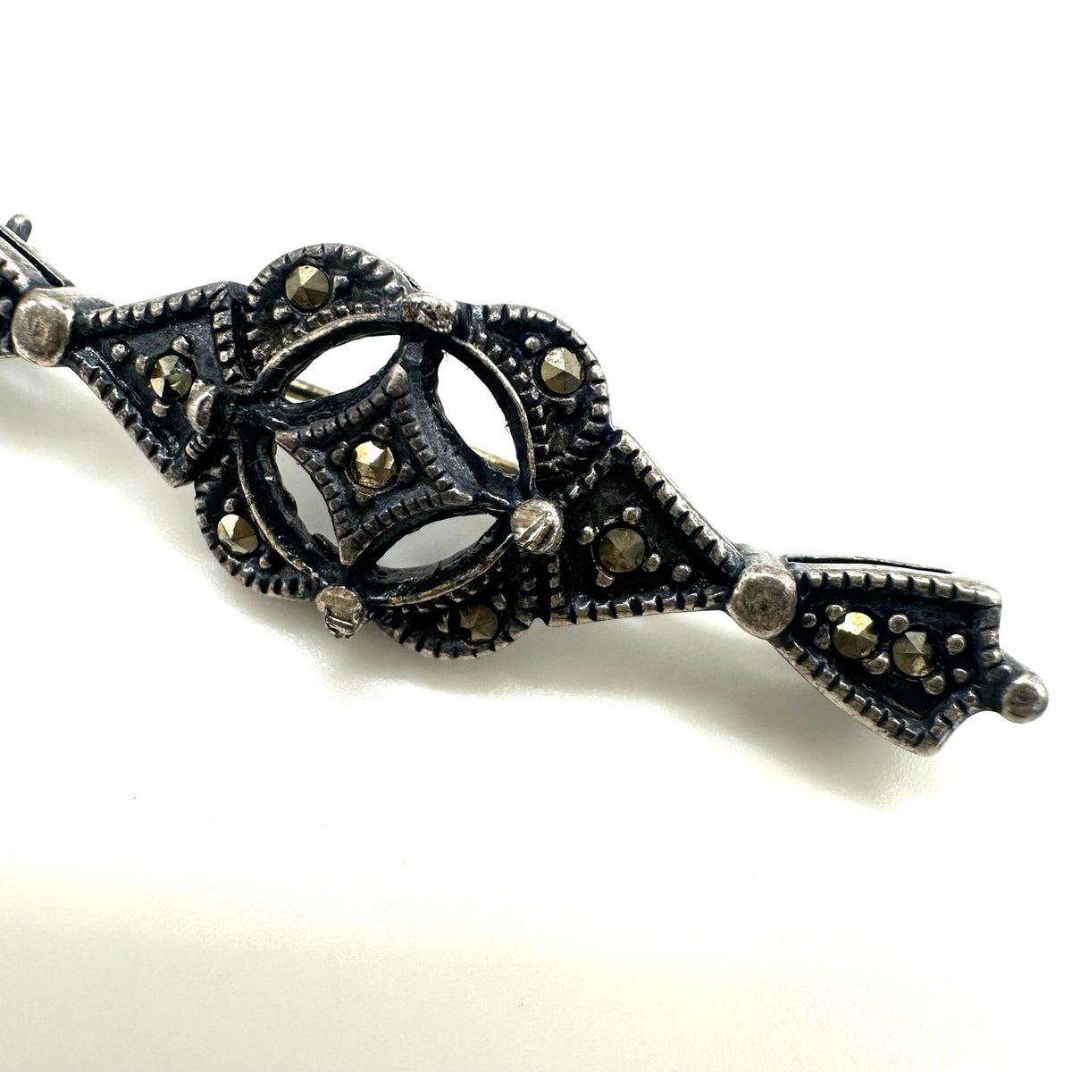 Vintage 925 sterling silver genuine marcasite bar pin brooch 4.87 grams