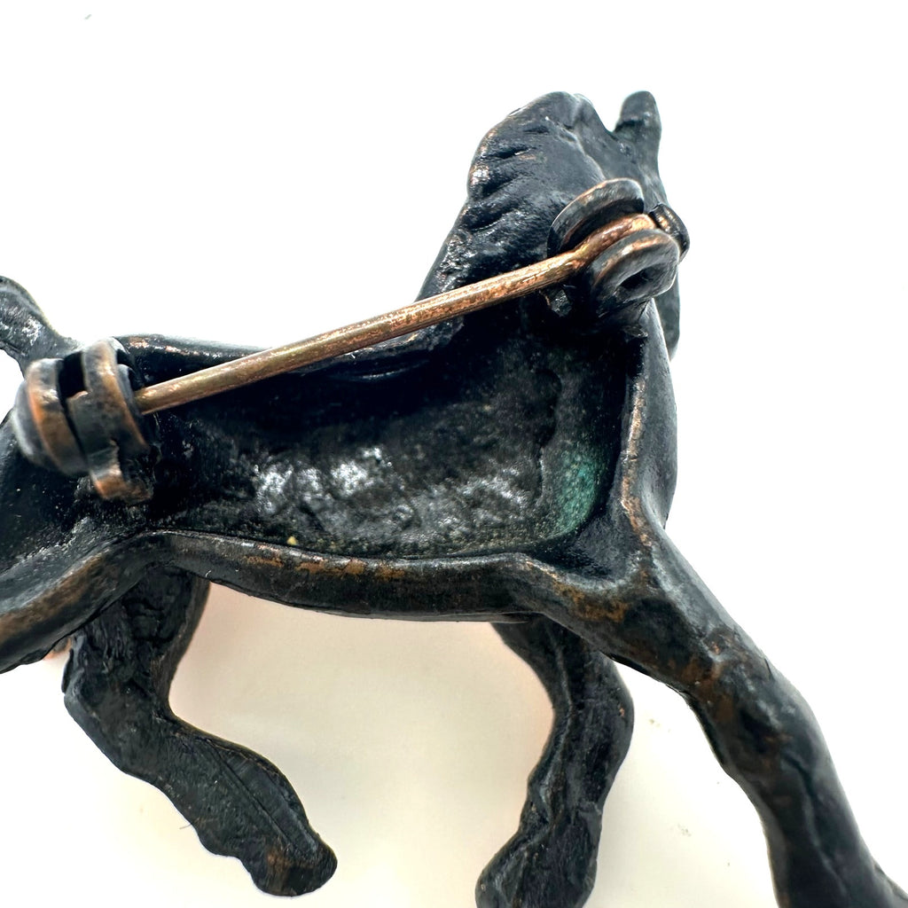 Vintage midcentury solid copper gold tone 3D horse figural brooch pin