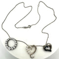 Vintage 925 sterling silver 3 cubic zirconia sapphire pendants chain necklace