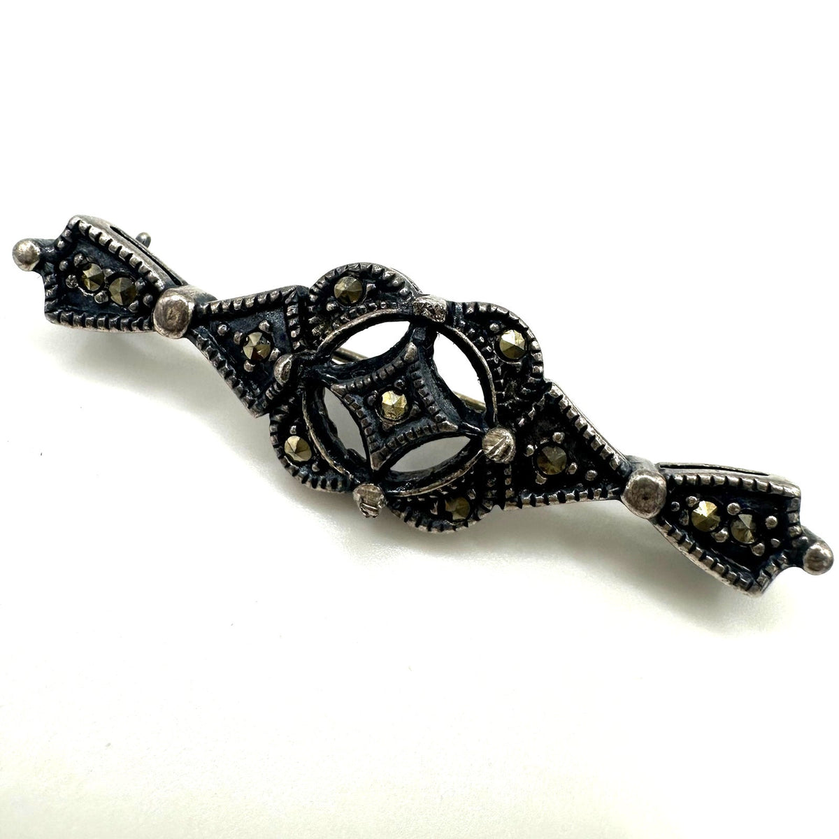 Vintage 925 sterling silver genuine marcasite bar pin brooch 4.87 grams