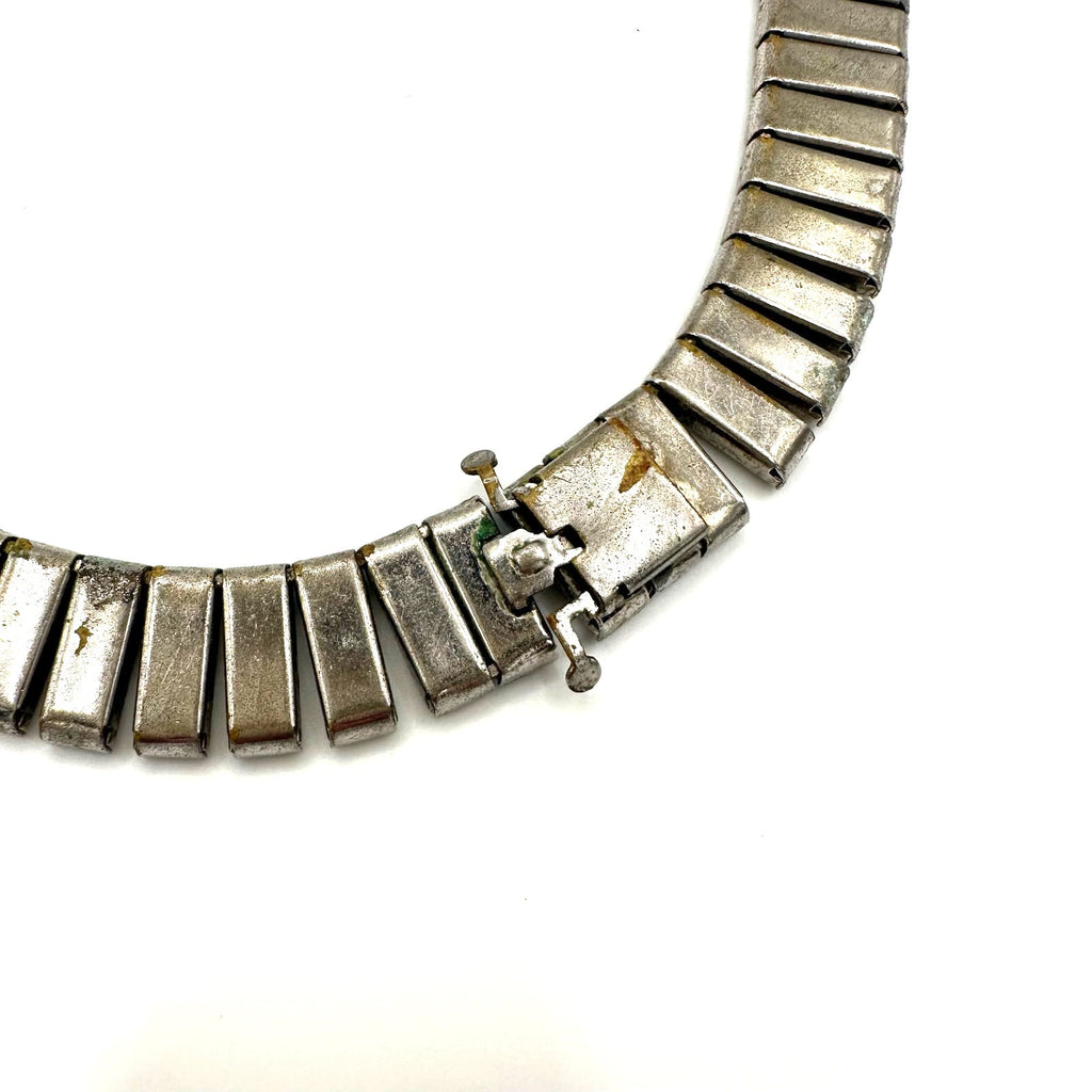 Antique Art Deco 1930s silver tone clear Czech glass rhinestones necklace
