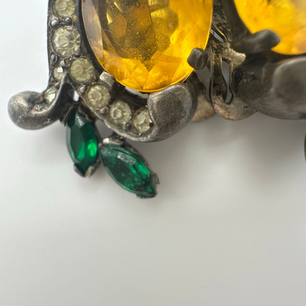 Joseph Mazer vintage sterling silver topaz emerald rhinestones clip on earrings