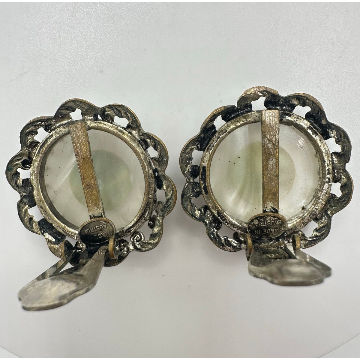 Made in Austria vintage mother of pearl abalone silver tone clip on earrings
