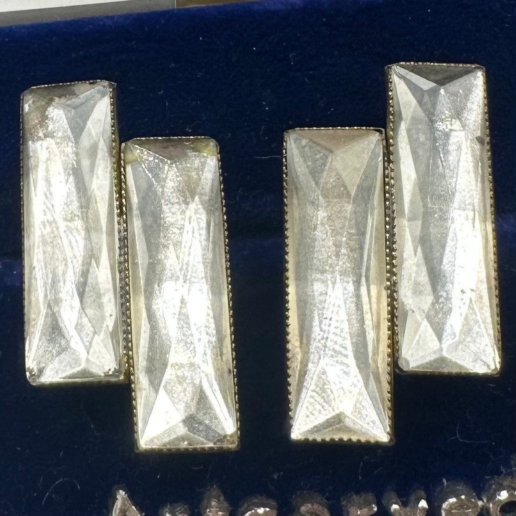 Antique Art Deco 1920s brass Czech glass sterling silver screw back earrings