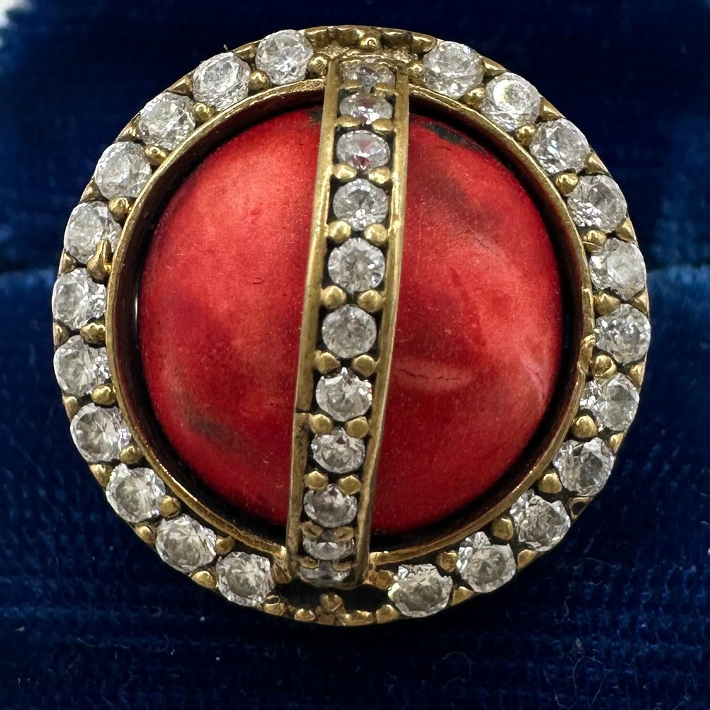 Vintage 925 sterling silver gold plated caged genuine red jasper CZ ring 8.5