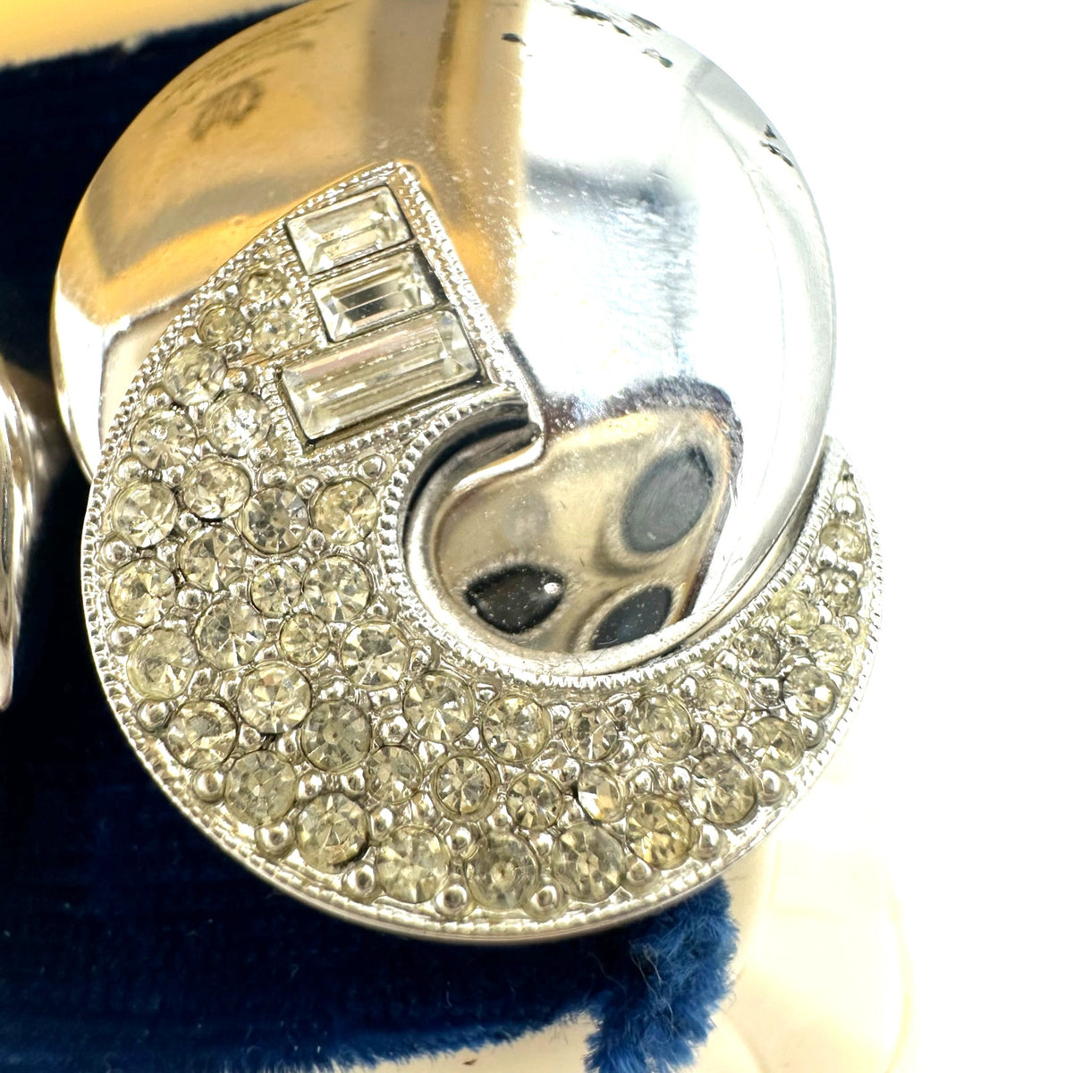 Art Deco 1980s vintage silver tone clear rhinestones statement post earrings