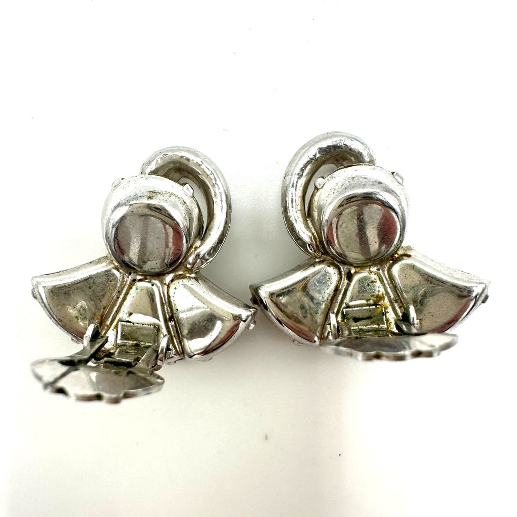 Eisenberg signed vintage silver tone clear glass rhinestones clip on earrings