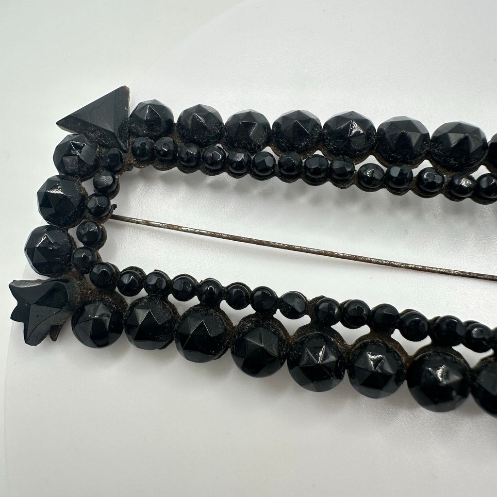 Antique Victorian massive black French jet glass mourning brooch pin buckle