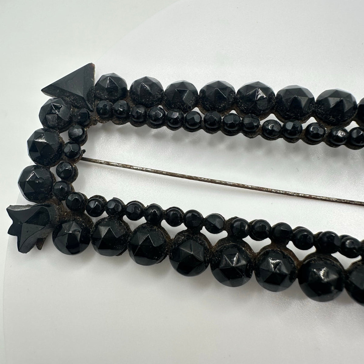 Antique Victorian massive black French jet glass mourning brooch pin buckle