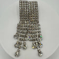 Vintage silver tone clear rhinestones 5 strands fringe 4" drop post earrings