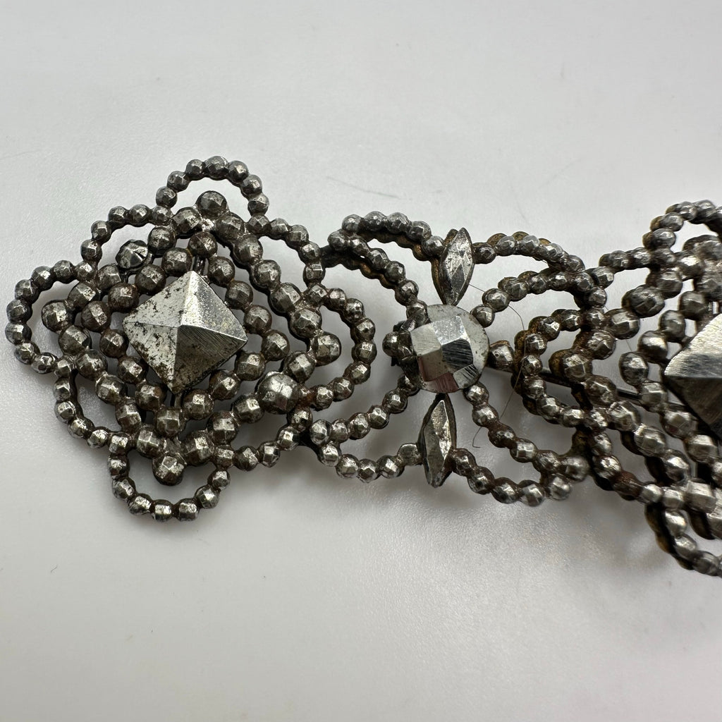 Antique Victorian 1800s large silver tone faceted cut steel brooch bar pin
