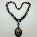 Antique Victorian 1800s Pique "faux" tortoise shell 14kt gold inlay locket chain
