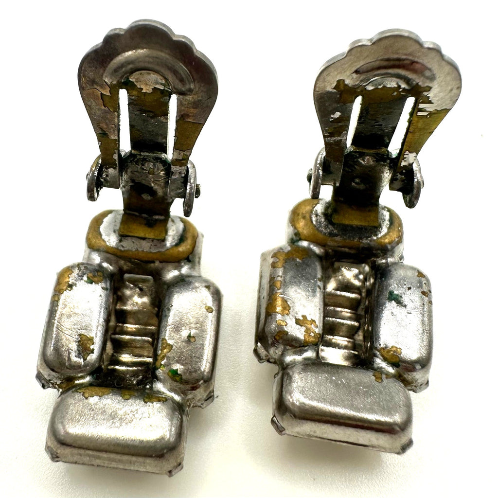 Weiss signed vintage silver tone clear baguettes rhinestones clip on earrings