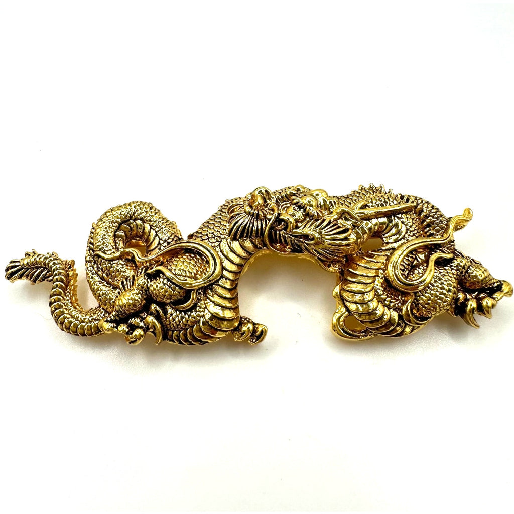 Unsigned Alva Museum replica vintage gold plated Japanese Menuki dragon brooch
