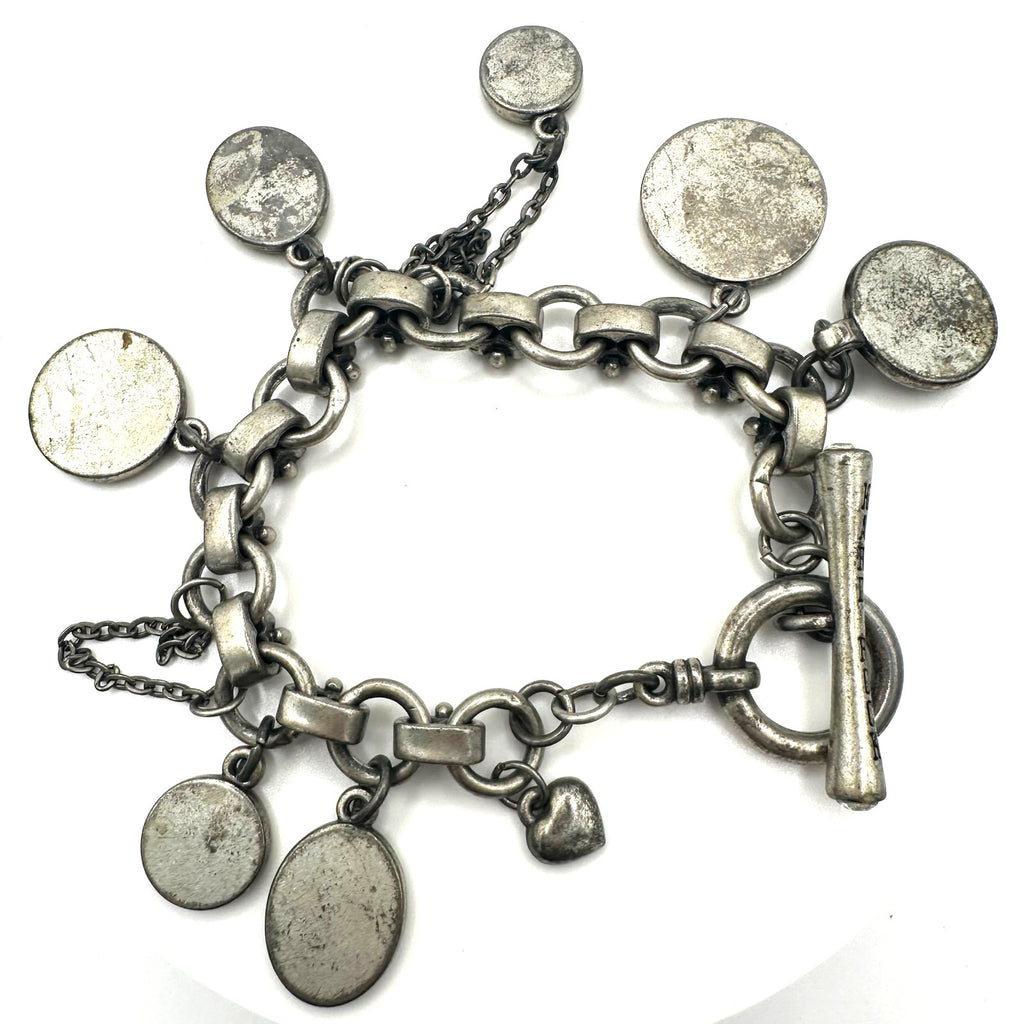 Y2K Hard Rock Cafe Hotel silver tone punk hanging chains charms bracelet 8”