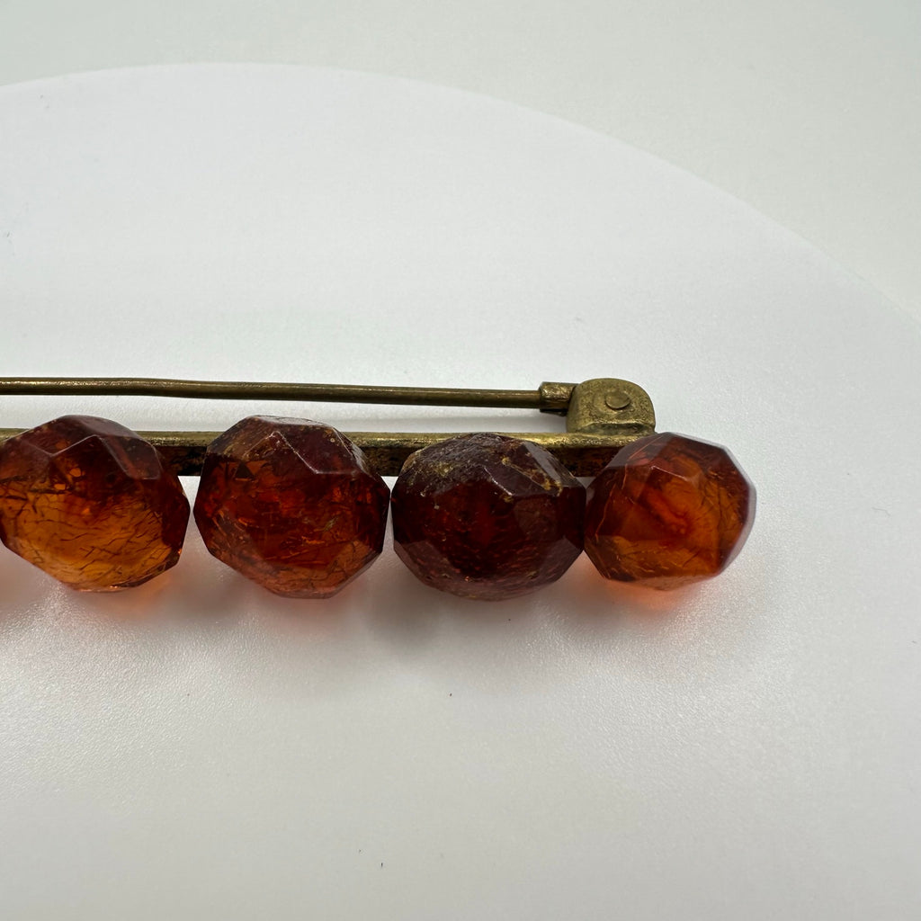 Antique Victorian 1800s genuine faceted Baltic amber beads bar pin brooch
