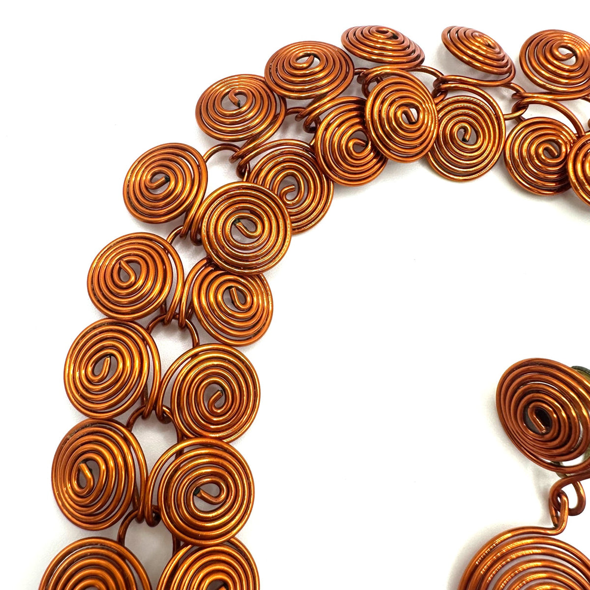 Vintage handmade artisan solid copper modernist necklace screw back earrings set