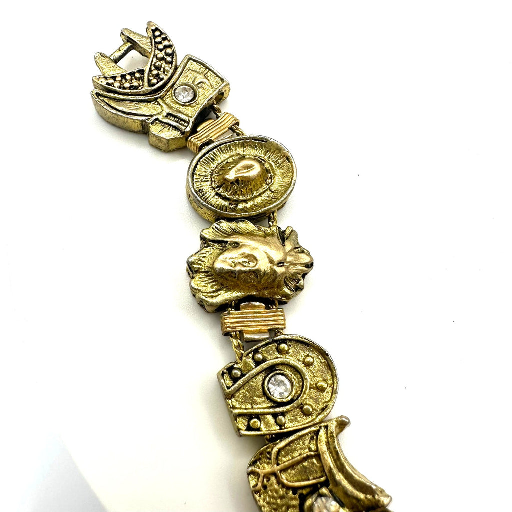 Vintage gold tone Southwestern cowboy hat boots rhinestone slider charm bracelet