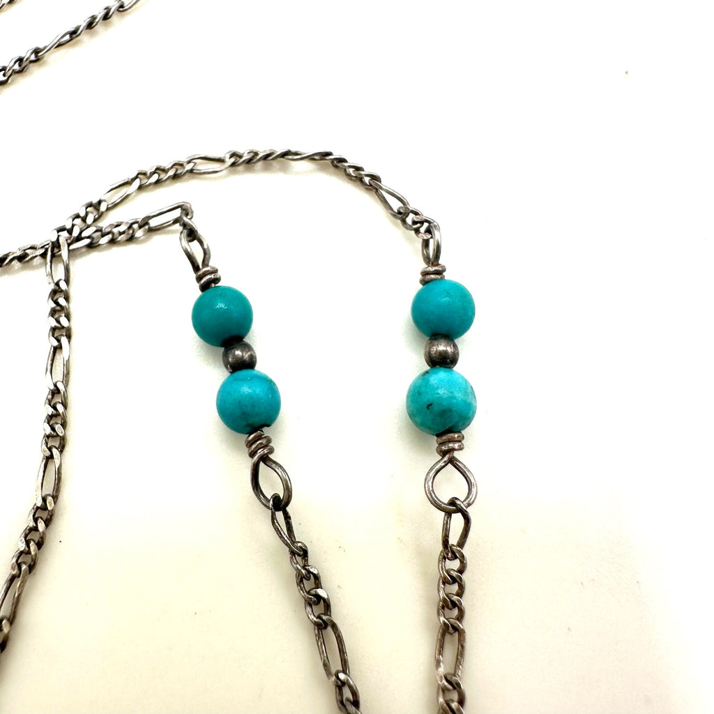 Vintage 925 sterling silver genuine turquoise beaded y-drop chain necklace