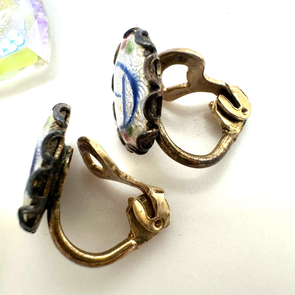Bundle lot 3 vintage D initial guilloche enamel brooch earrings crystal pendant