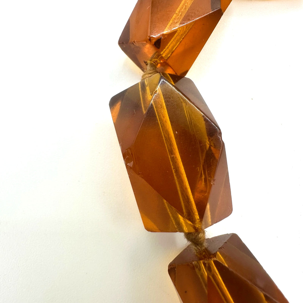 Antique Art Deco topaz yellow orange Czech glass beaded graduated 35" necklace