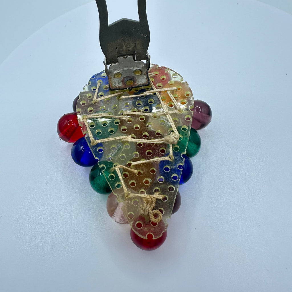 Miriam Haskell 1940s unsigned multicolor glass spheres beaded dress clip