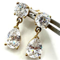 Solid 14kt yellow gold clear cubic zirconia CZ drop dangle post earrings 3.86g