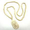 Antique vintage Chinese carved bovine bone beads beaded pendant necklace