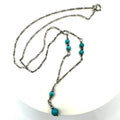 Vintage 925 sterling silver genuine turquoise beaded y-drop chain necklace