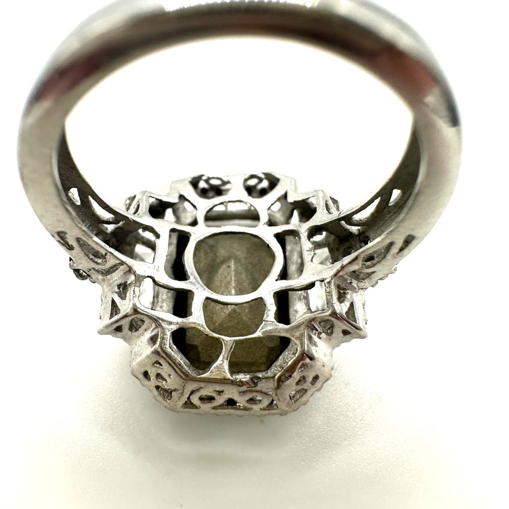 Karis silver tone stainless steel dusty aqua blue clear CZs ring 6.25