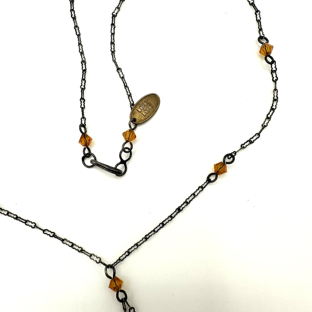 Lori Lori Art Deco Revival silver tone paperclip chain glass Y-drop necklace